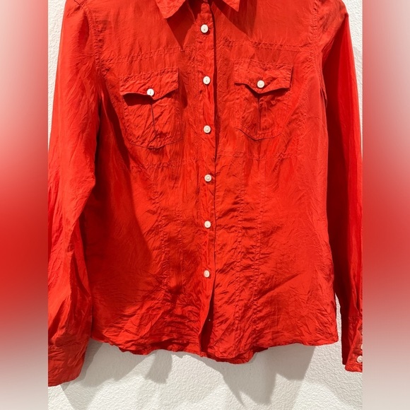 Tommy Hilfiger 100% Silk Burnt Orange Button Front Collared Blouse Shirt Size 4P - Picture 8 of 17